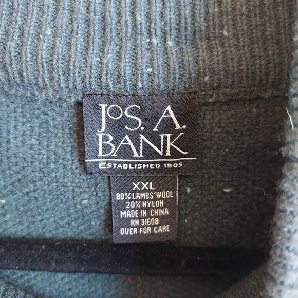 Jos A Bank Mens Sweater XXL Lamb Wool Blend 1/4 Zip Pullover Dark Green Grandpa - Picture 4 of 9